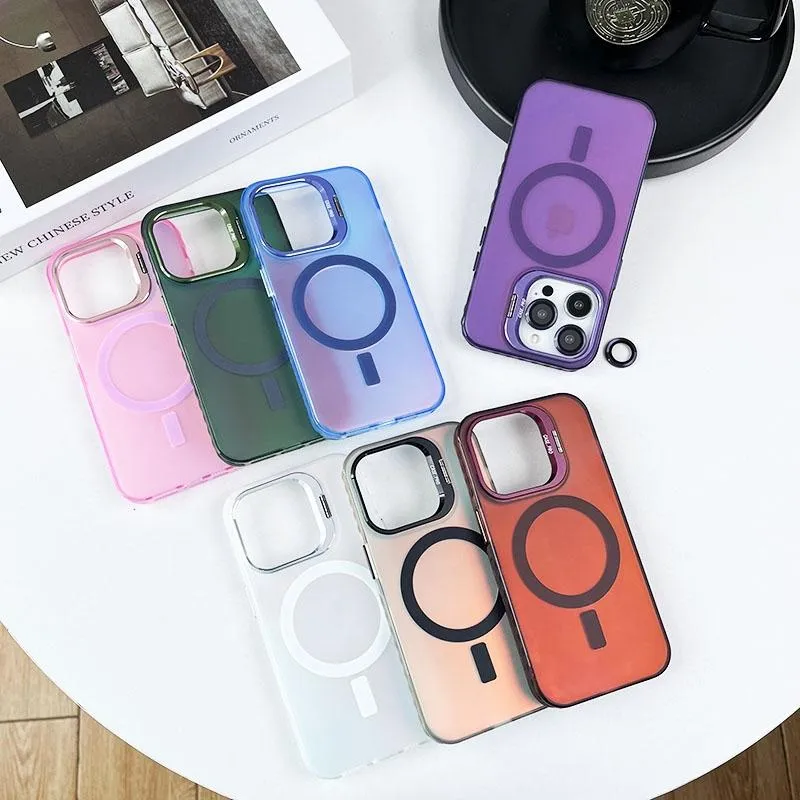 For Iphone 15 Magsafe Lens Holder Pc Hybrid Tpu Phone Case