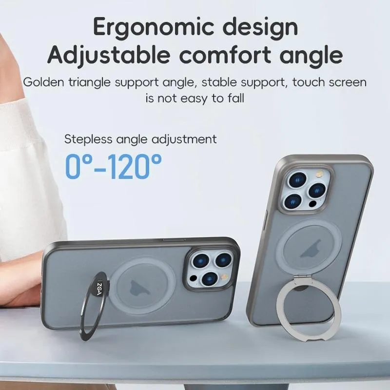 For Iphone 15 Zga Magsafe Holder Pc Hybrid Tpu Phone Case