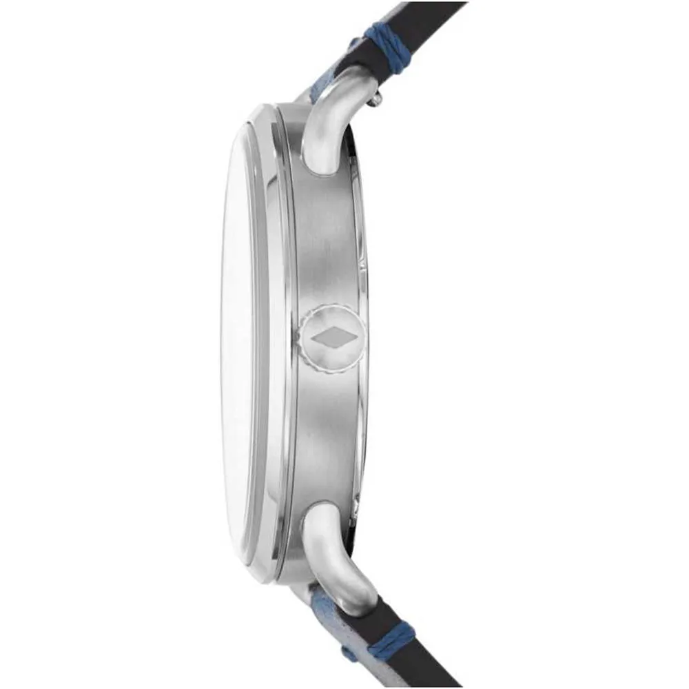 Fossil Commuter Unisex Blue Leather Band Three-Hand White Quartz Dial Watch - FS5432