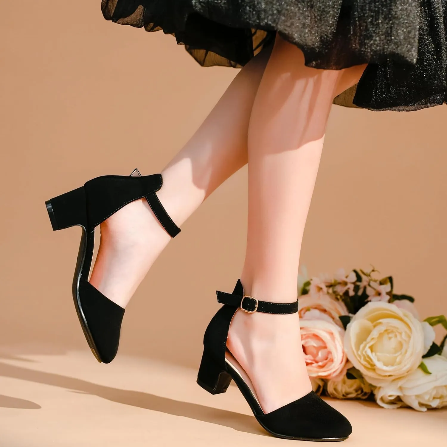 Girls Dress Shoes Closed Toe Chunky High Heels Ankle Strap Wedding Party Pump Shoes