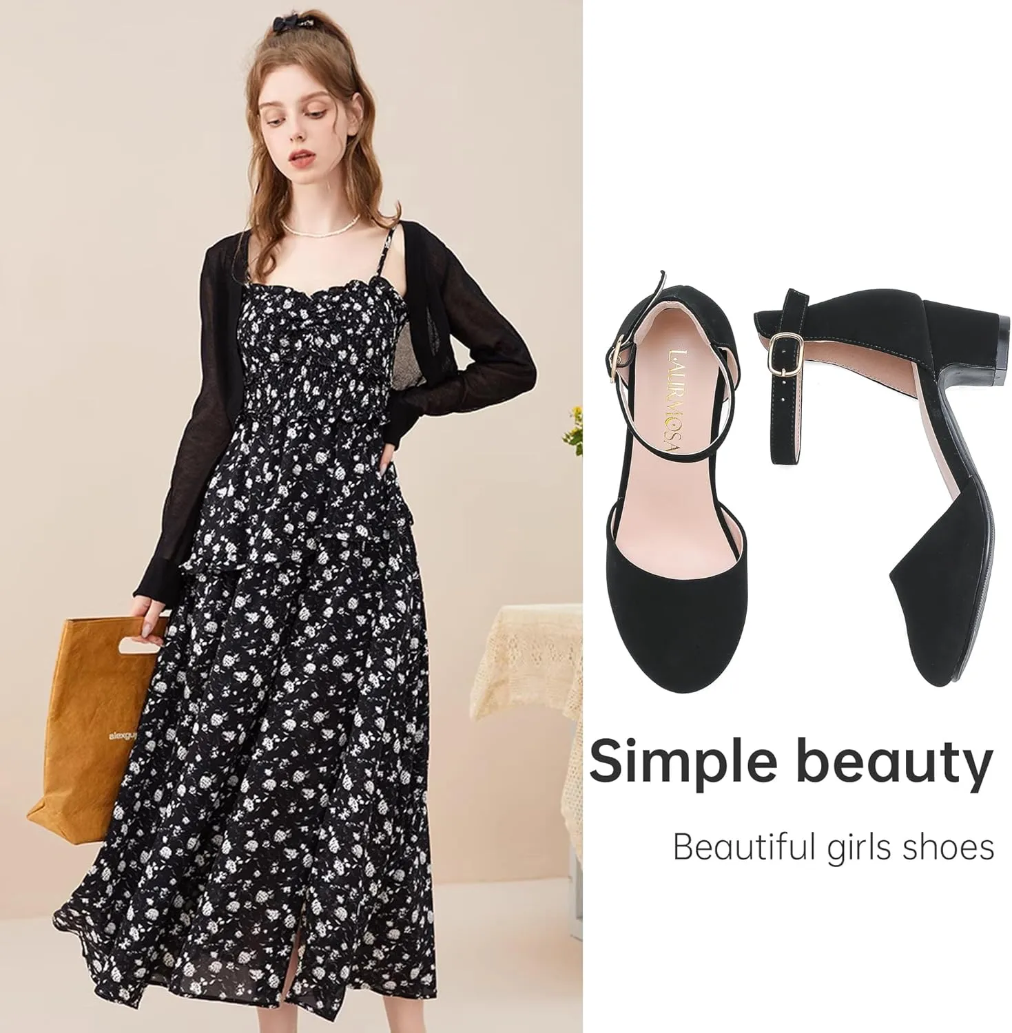 Girls Dress Shoes Closed Toe Chunky High Heels Ankle Strap Wedding Party Pump Shoes