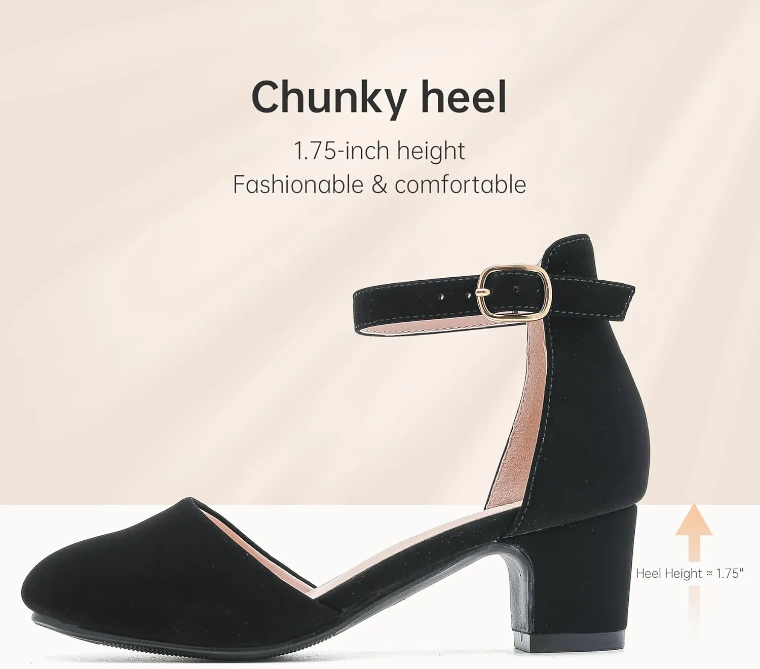 Girls Dress Shoes Closed Toe Chunky High Heels Ankle Strap Wedding Party Pump Shoes