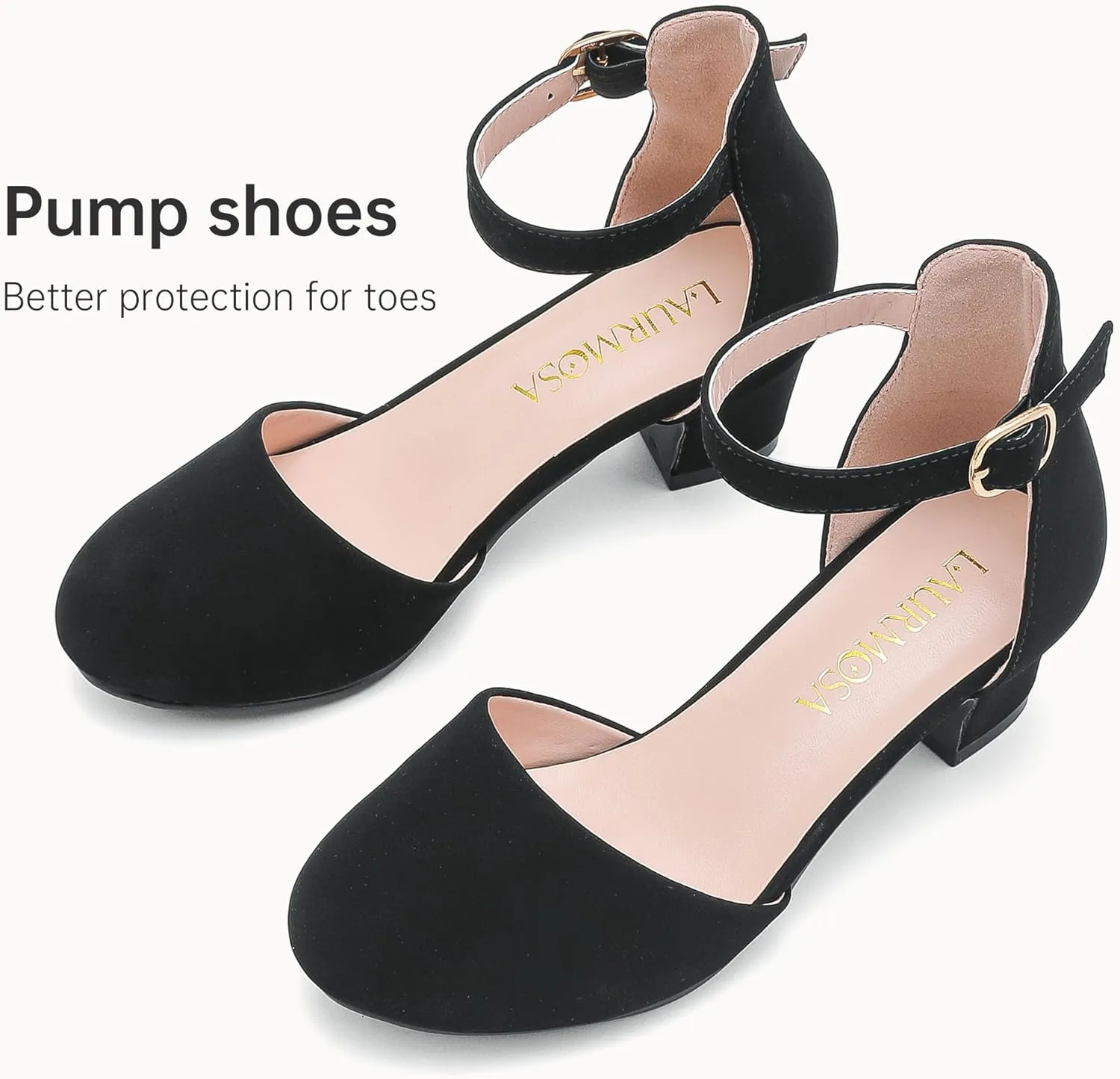 Girls Dress Shoes Closed Toe Chunky High Heels Ankle Strap Wedding Party Pump Shoes