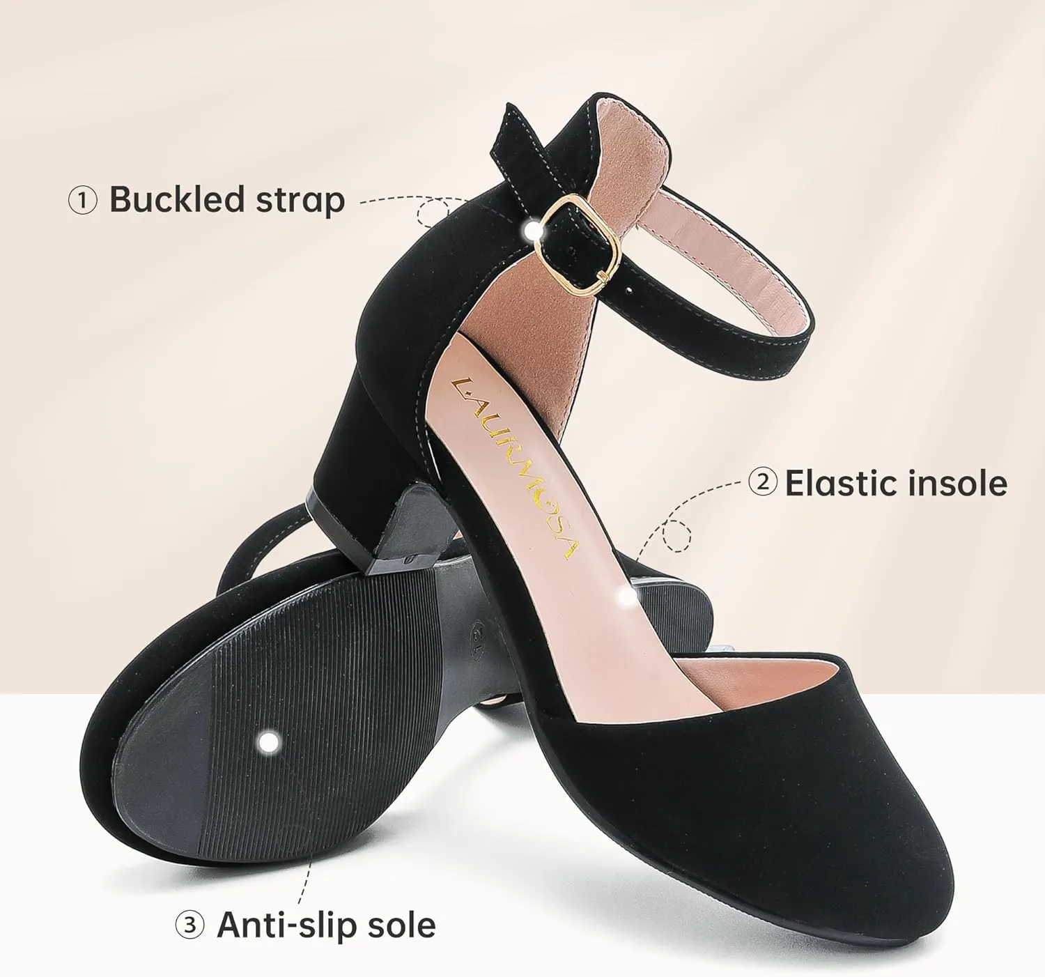 Girls Dress Shoes Closed Toe Chunky High Heels Ankle Strap Wedding Party Pump Shoes