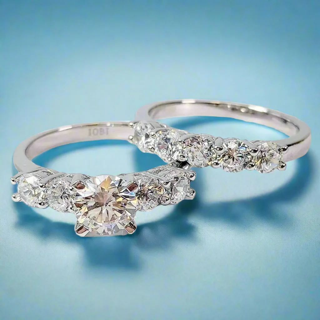 Gloria 2.03CTW Five Stone IOBI Simulated Diamond Wedding Band Sterling Silver Ring Set for Women