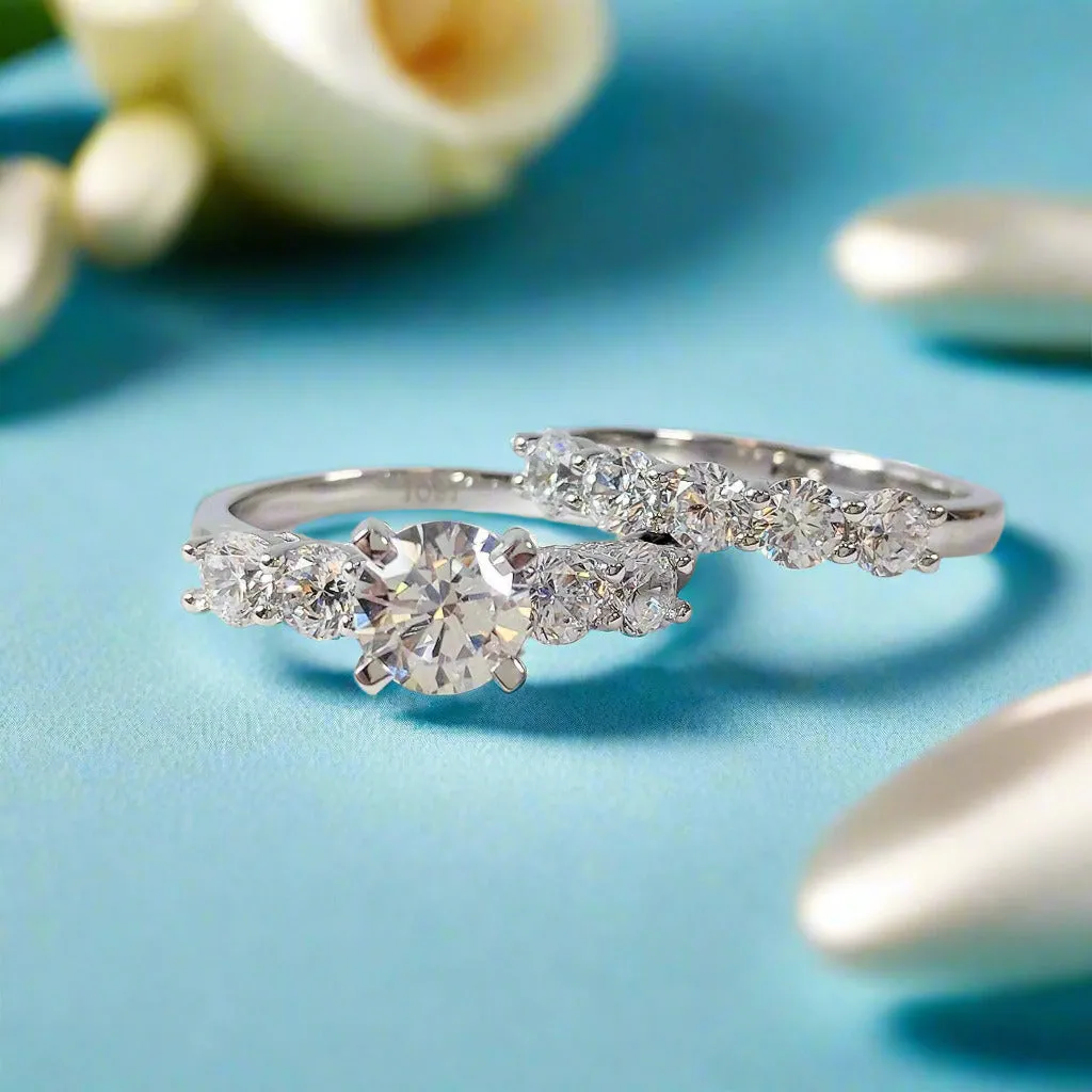 Gloria 2.03CTW Five Stone IOBI Simulated Diamond Wedding Band Sterling Silver Ring Set for Women