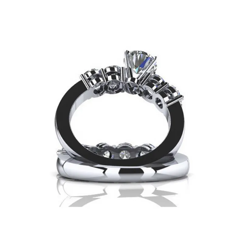 Gloria 2.03CTW Five Stone IOBI Simulated Diamond Wedding Band Sterling Silver Ring Set for Women