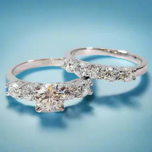 Gloria 2.03CTW Five Stone IOBI Simulated Diamond Wedding Band Sterling Silver Ring Set for Women