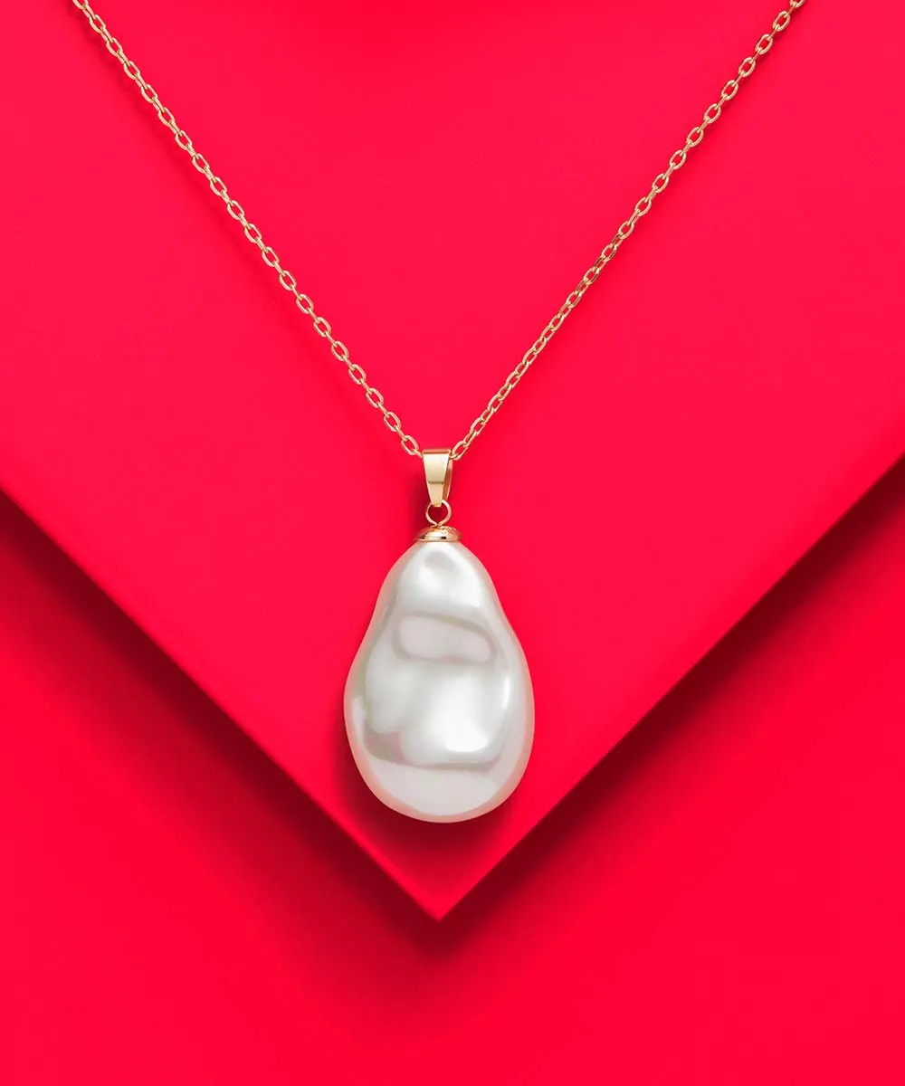 Gold Plated Silver Necklace for Women with Organic Pearl, 20mm Wild Pearl, 15.7 Length, Keila Collection