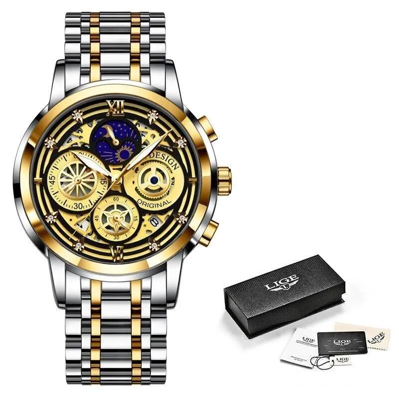 Great Gift Ideas -  Waterproof Stainless Steel Luxury Hollow Large Dial Auto Date Quartz Wristwatch