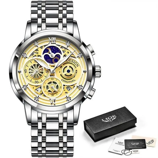 Great Gift Ideas -  Waterproof Stainless Steel Luxury Hollow Large Dial Auto Date Quartz Wristwatch