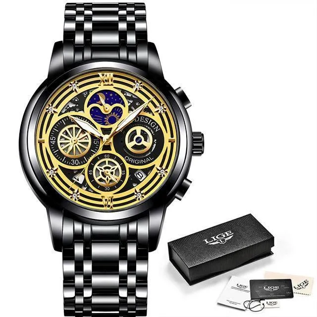 Great Gift Ideas -  Waterproof Stainless Steel Luxury Hollow Large Dial Auto Date Quartz Wristwatch