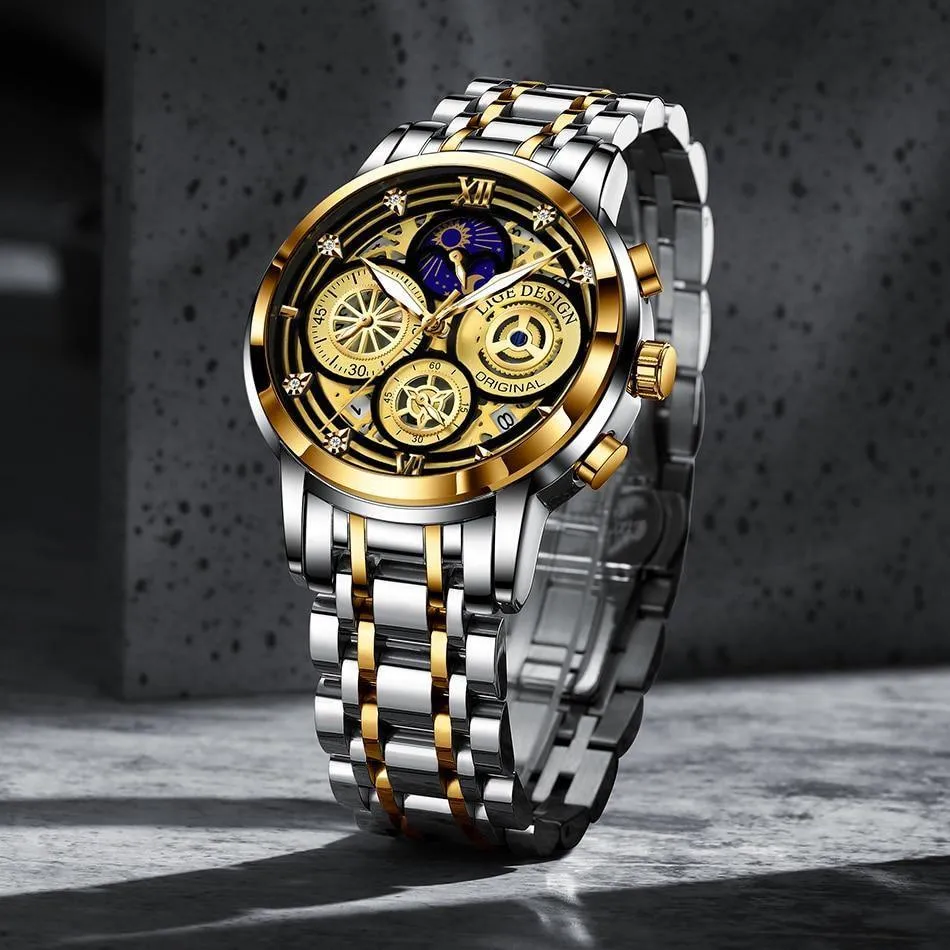 Great Gift Ideas -  Waterproof Stainless Steel Luxury Hollow Large Dial Auto Date Quartz Wristwatch