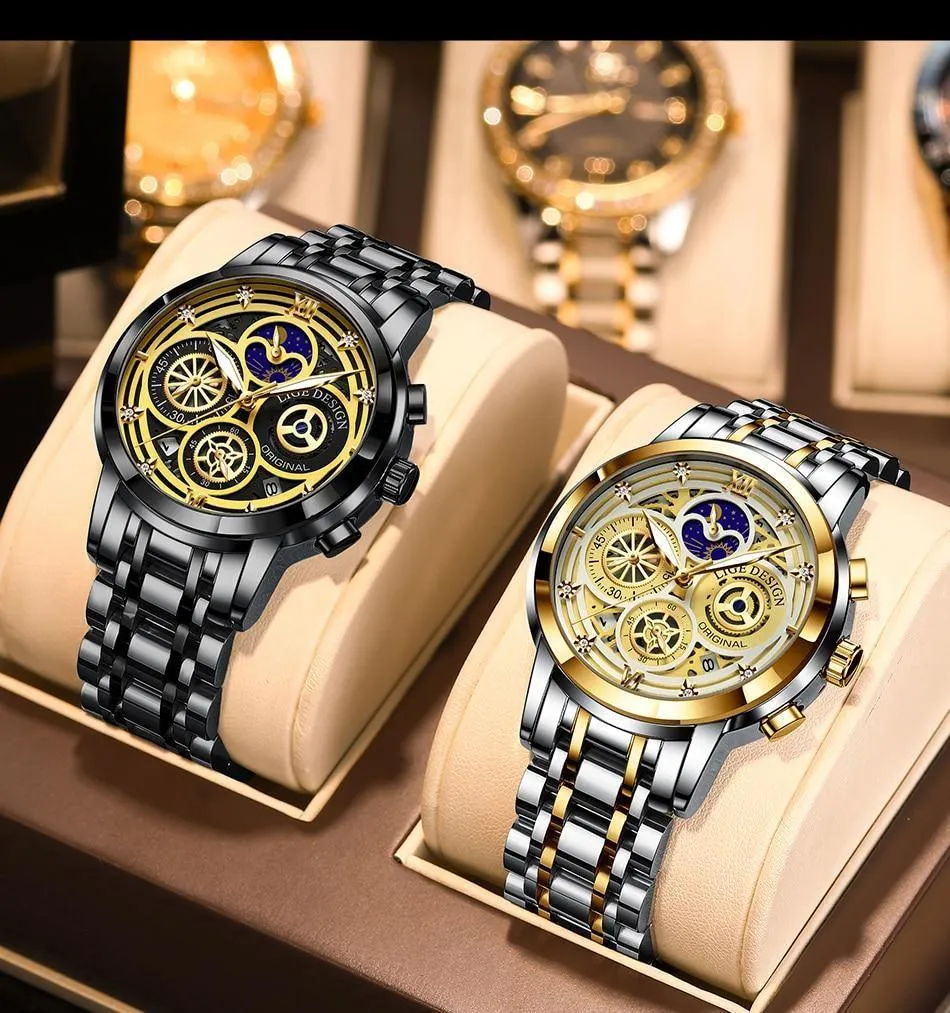 Great Gift Ideas -  Waterproof Stainless Steel Luxury Hollow Large Dial Auto Date Quartz Wristwatch