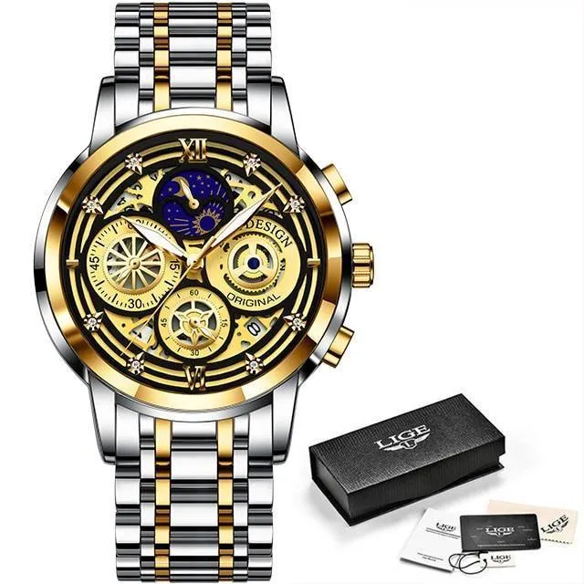 Great Gift Ideas -  Waterproof Stainless Steel Luxury Hollow Large Dial Auto Date Quartz Wristwatch
