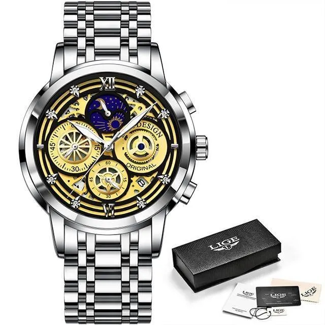 Great Gift Ideas -  Waterproof Stainless Steel Luxury Hollow Large Dial Auto Date Quartz Wristwatch