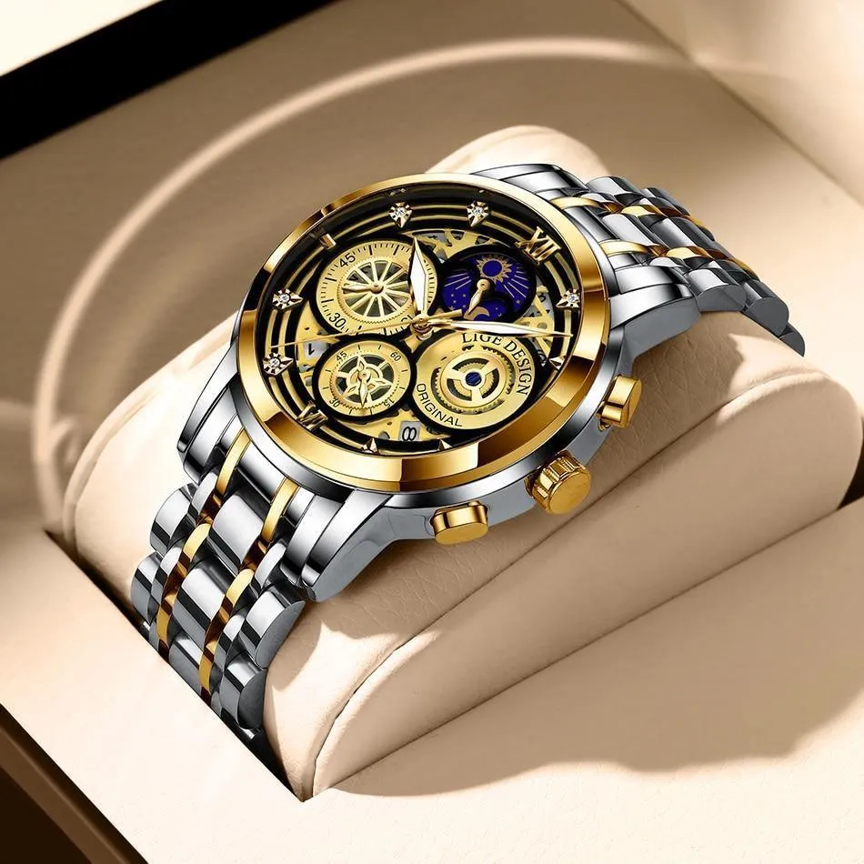 Great Gift Ideas -  Waterproof Stainless Steel Luxury Hollow Large Dial Auto Date Quartz Wristwatch