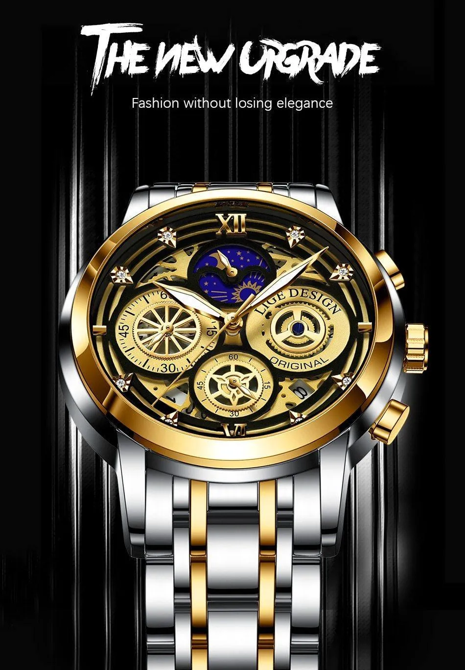 Great Gift Ideas -  Waterproof Stainless Steel Luxury Hollow Large Dial Auto Date Quartz Wristwatch
