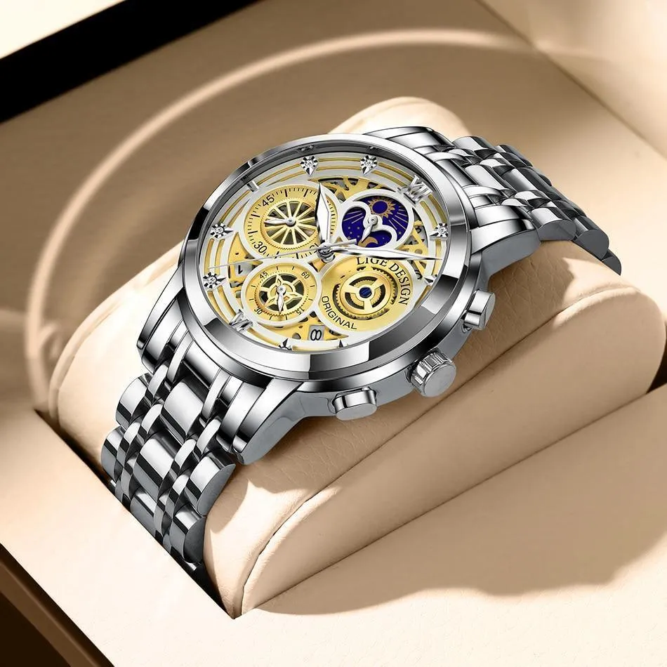 Great Gift Ideas -  Waterproof Stainless Steel Luxury Hollow Large Dial Auto Date Quartz Wristwatch