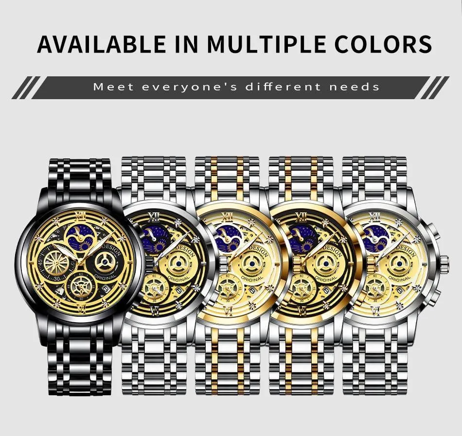 Great Gift Ideas -  Waterproof Stainless Steel Luxury Hollow Large Dial Auto Date Quartz Wristwatch