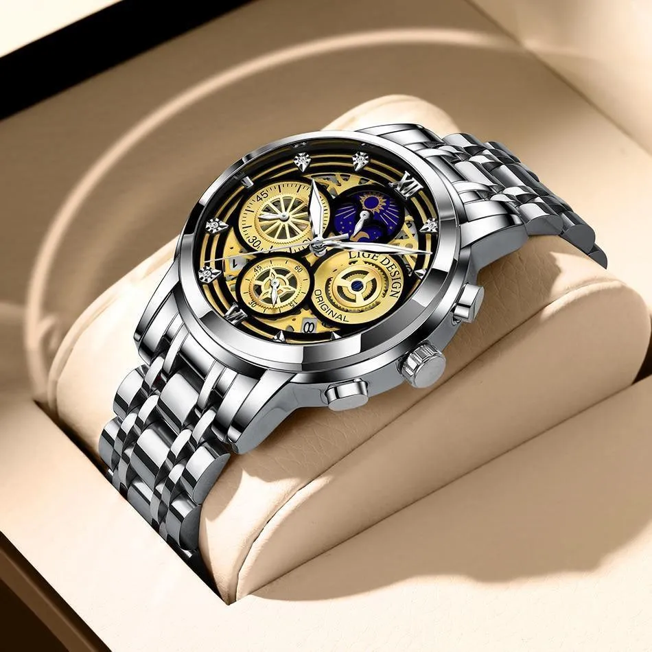 Great Gift Ideas -  Waterproof Stainless Steel Luxury Hollow Large Dial Auto Date Quartz Wristwatch