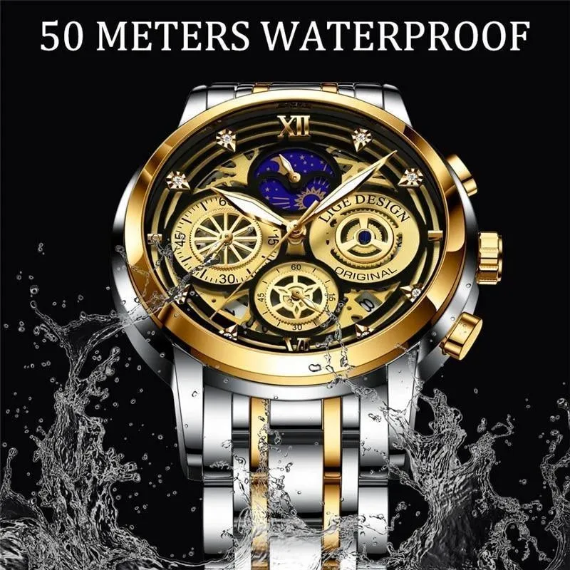 Great Gift Ideas -  Waterproof Stainless Steel Luxury Hollow Large Dial Auto Date Quartz Wristwatch