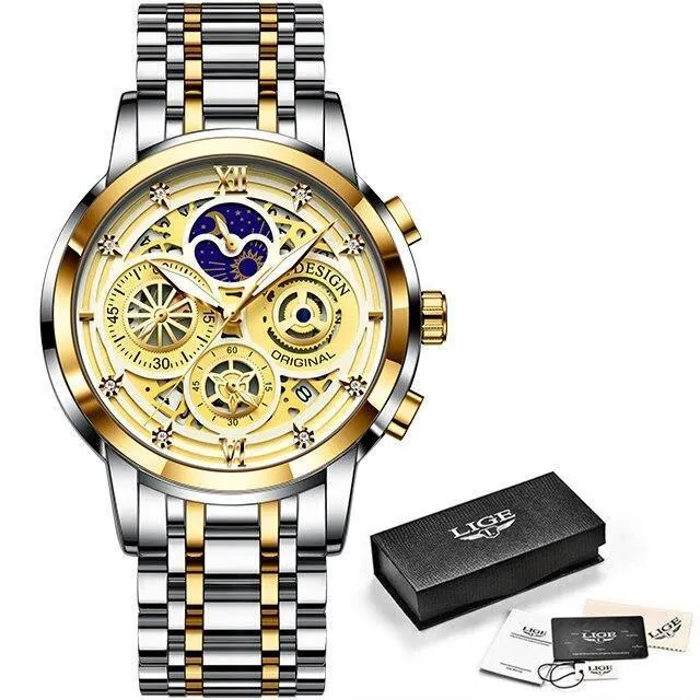 Great Gift Ideas -  Waterproof Stainless Steel Luxury Hollow Large Dial Auto Date Quartz Wristwatch
