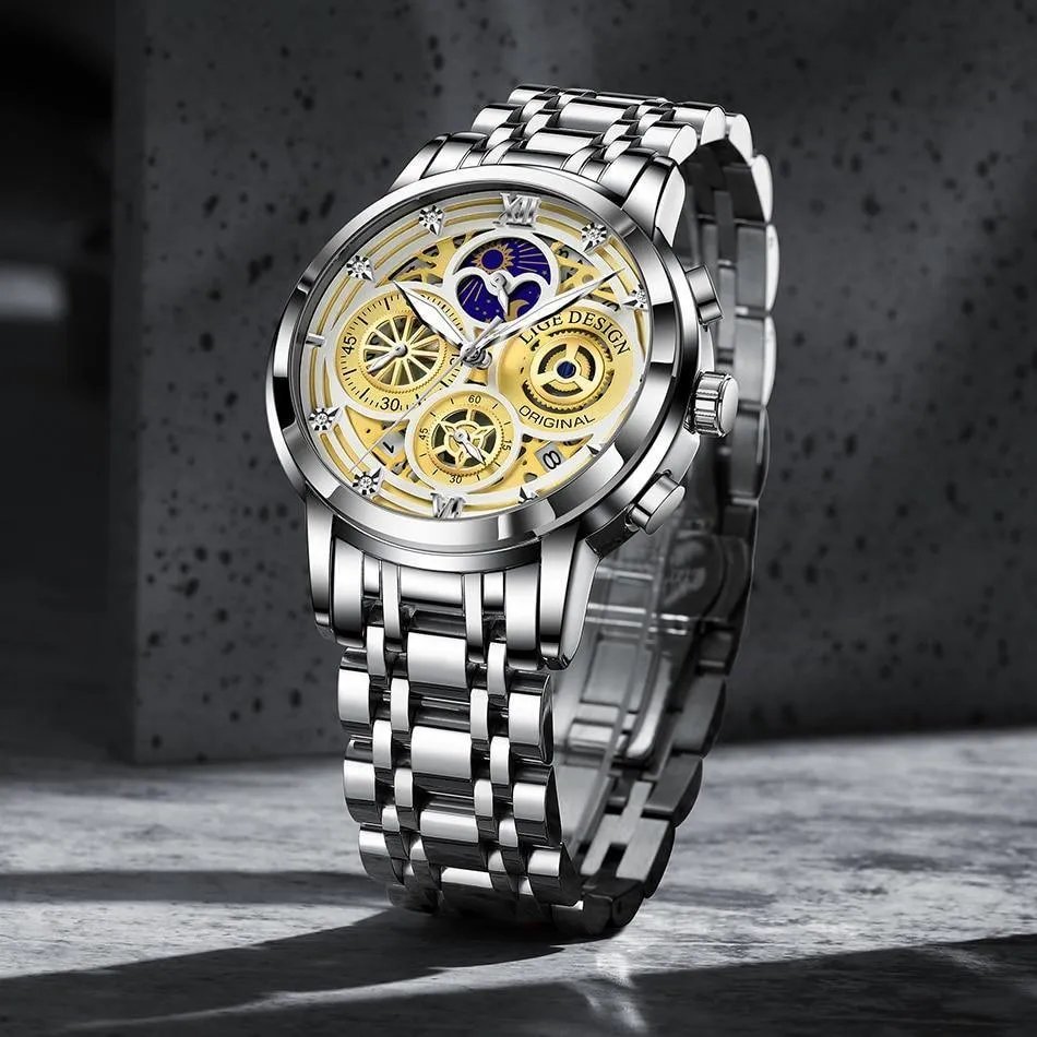 Great Gift Ideas -  Waterproof Stainless Steel Luxury Hollow Large Dial Auto Date Quartz Wristwatch