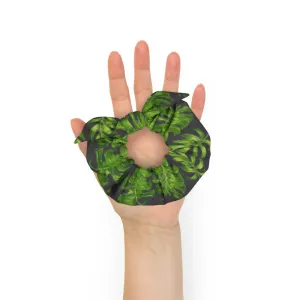 Grey Tropical Leaf Scrunchie, Hawaiian Style Tropical Leaves Print Hair Tie Accessories - Made in  USA/EU