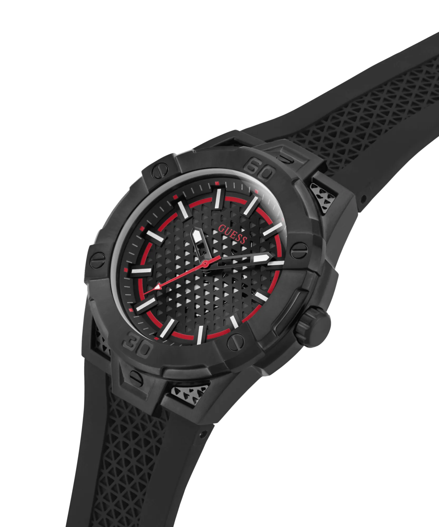 Guess Network Brushed Black Logo Case Sunray Black Logo Dial With Black Logo Silicone Strap GW0712G1