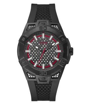Guess Network Brushed Black Logo Case Sunray Black Logo Dial With Black Logo Silicone Strap GW0712G1