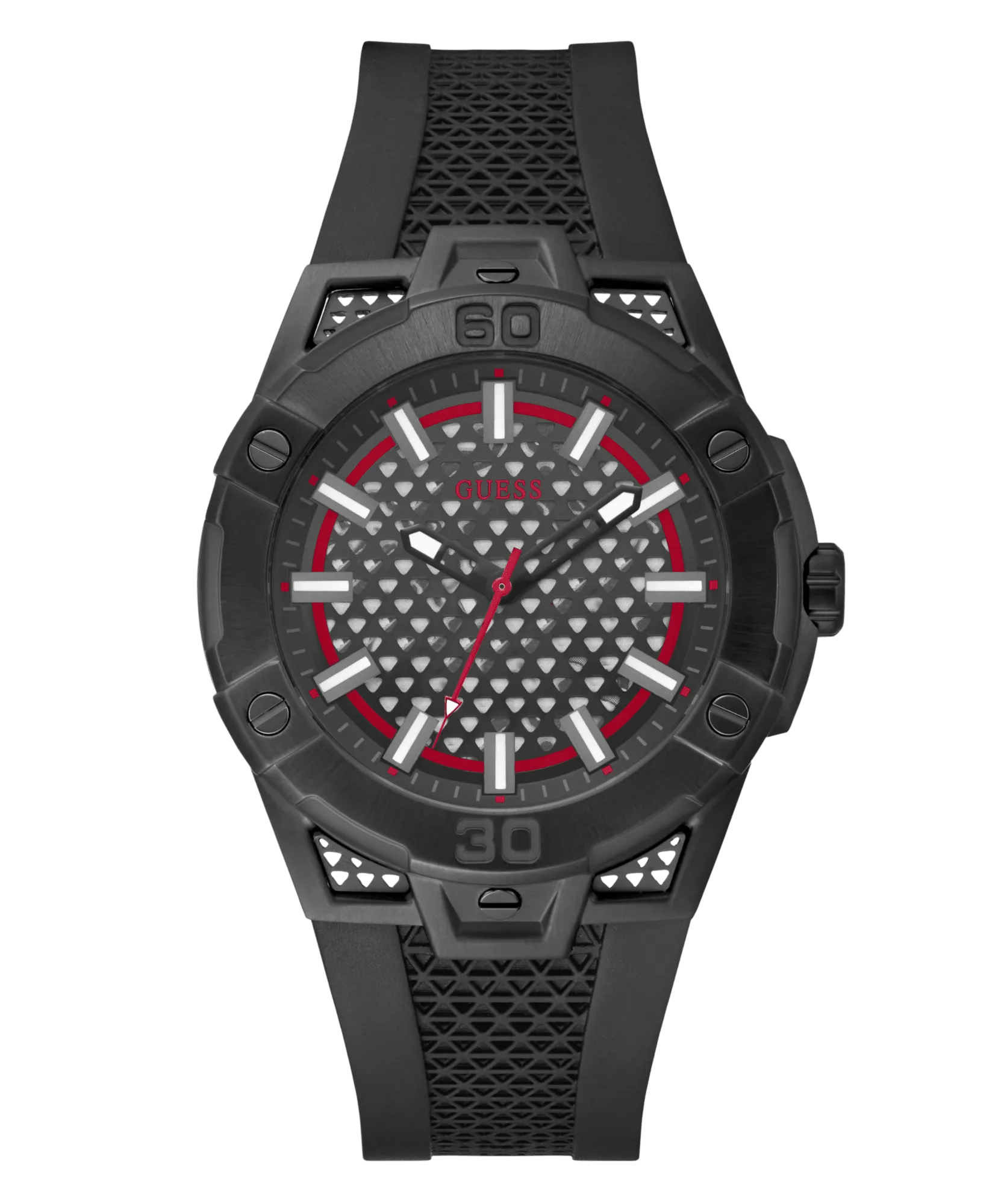 Guess Network Brushed Black Logo Case Sunray Black Logo Dial With Black Logo Silicone Strap GW0712G1