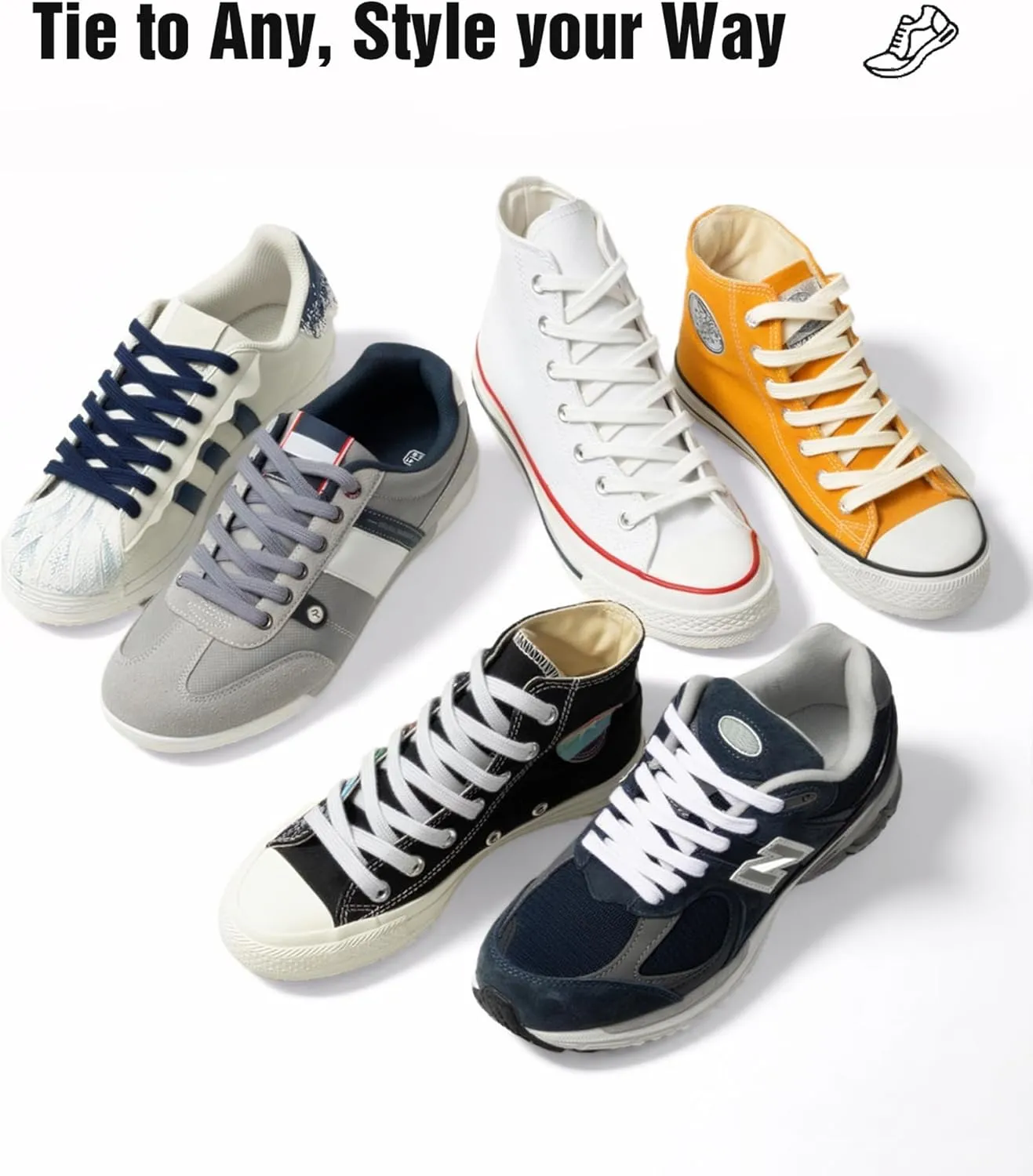 Handshop 2 Pairs Flat Athletic Shoelaces 5/16" in 40"-63" Wide Sneaker Replacement Shoe Laces