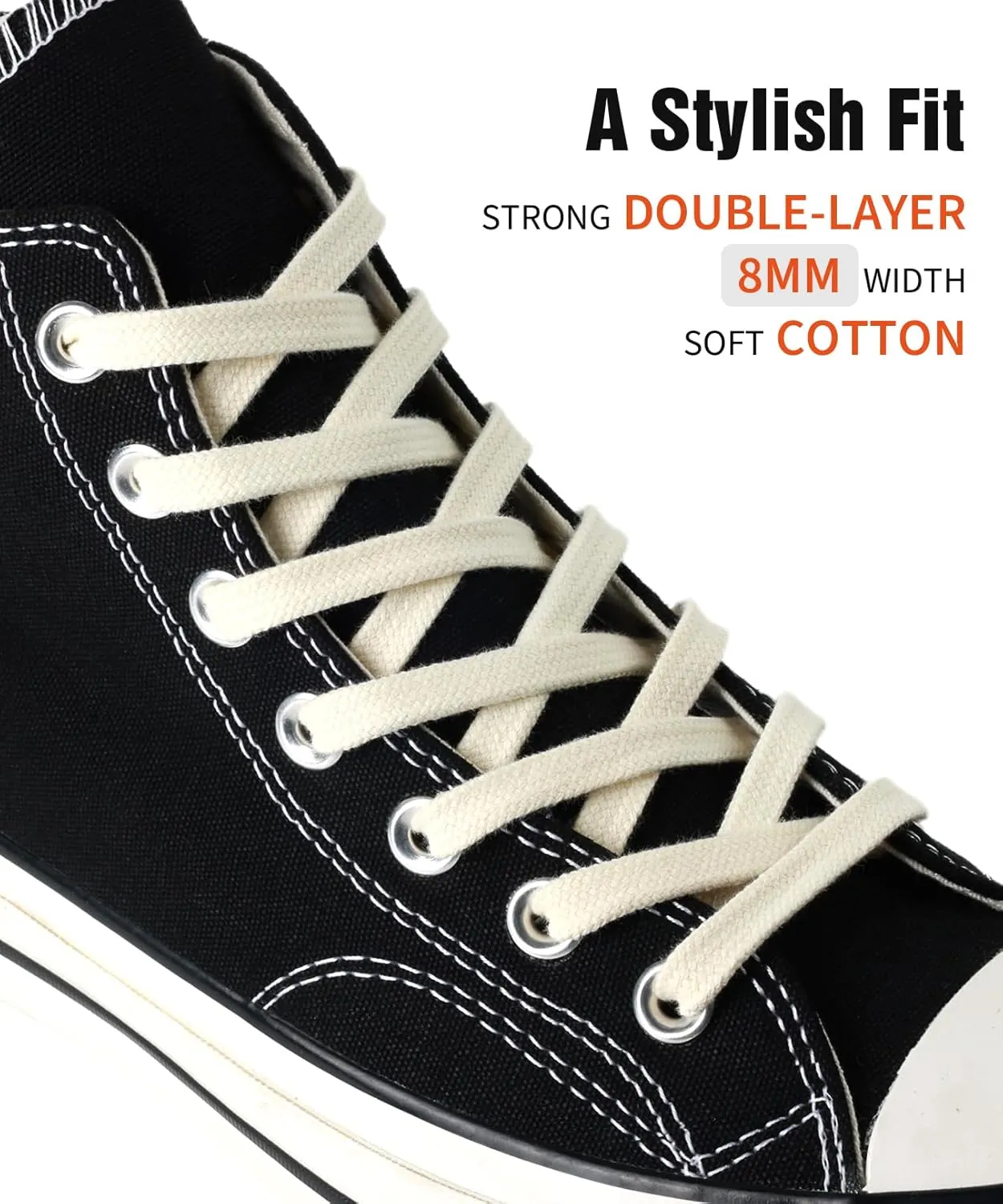 Handshop 2 Pairs Flat Athletic Shoelaces 5/16" in 40"-63" Wide Sneaker Replacement Shoe Laces