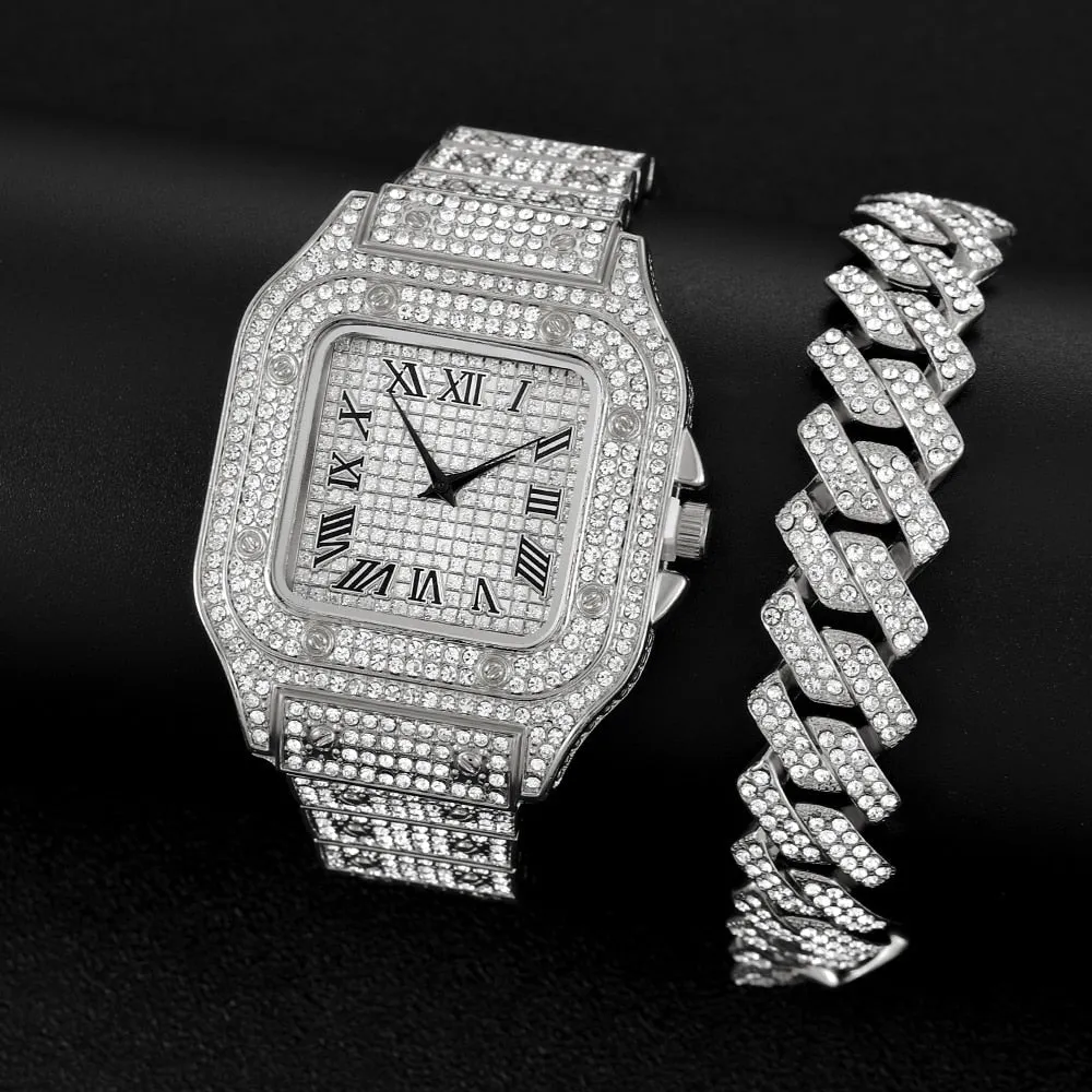 Hip Hop Square Men Watches Top Business Brand Iced Out Quartz Roman AAA Watch