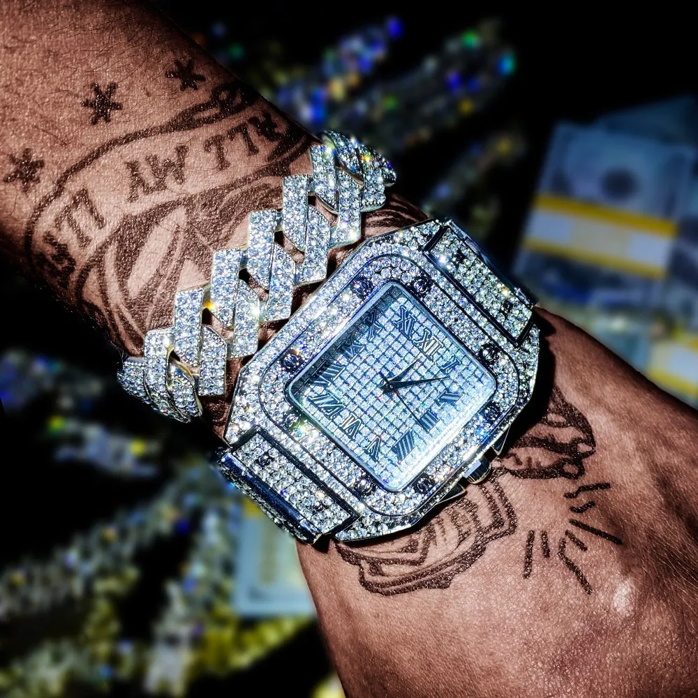 Hip Hop Square Men Watches Top Business Brand Iced Out Quartz Roman AAA Watch