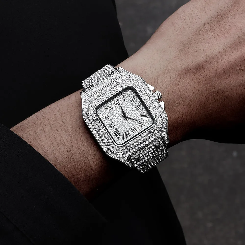 Hip Hop Square Men Watches Top Business Brand Iced Out Quartz Roman AAA Watch