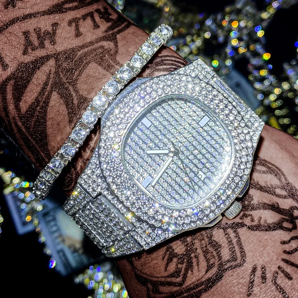 Hip Hop Square Men Watches Top Business Brand Iced Out Quartz Roman AAA Watch
