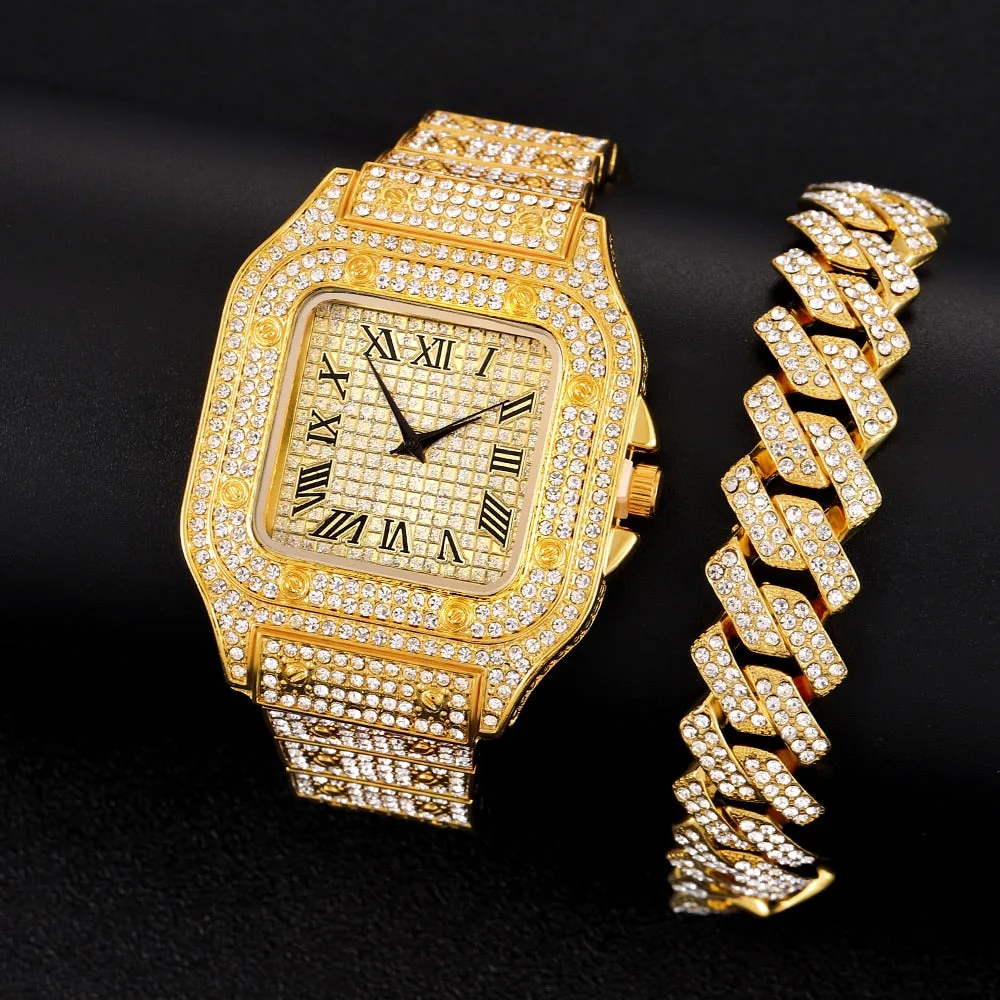 Hip Hop Square Men Watches Top Business Brand Iced Out Quartz Roman AAA Watch