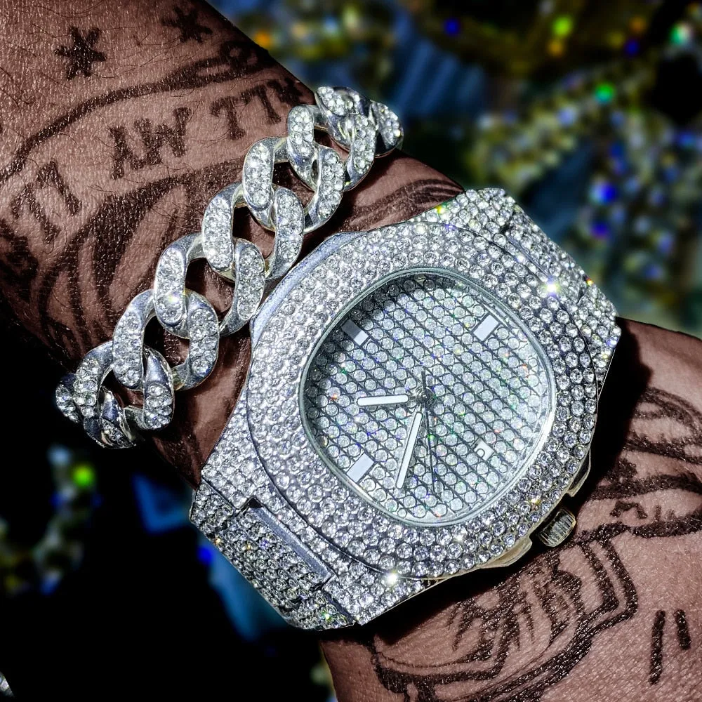 Hip Hop Square Men Watches Top Business Brand Iced Out Quartz Roman AAA Watch