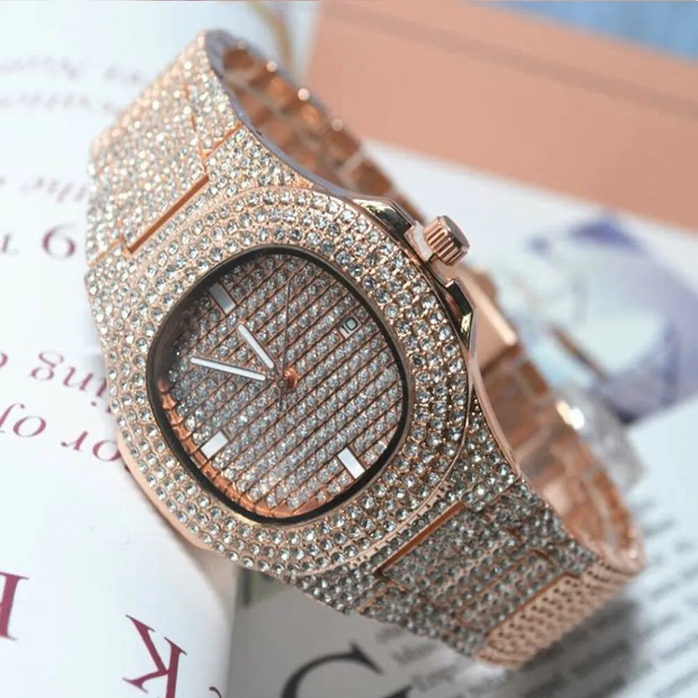 Iced Out Women Watches Bracelet Gold Ladies Wrist Watches
