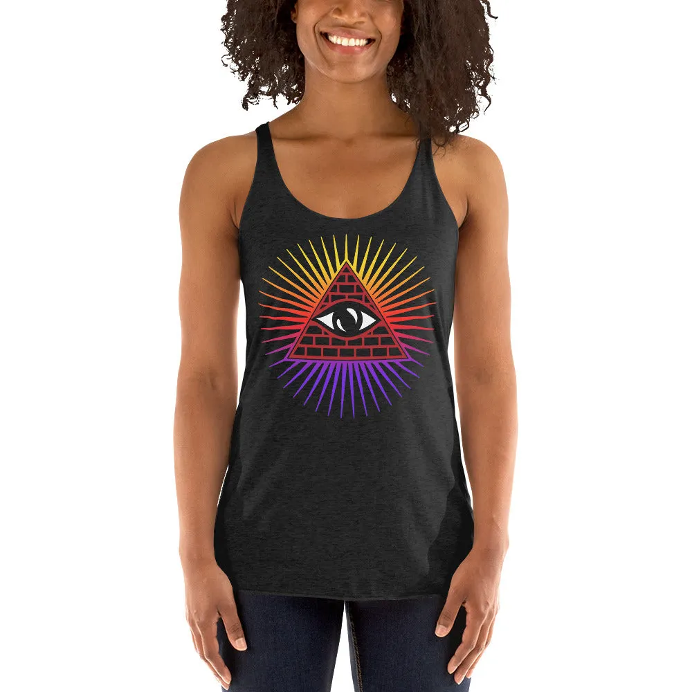 Illuminati All Seeing Psychic Eye Color Aura Women's Racerback Tank Top Shirt