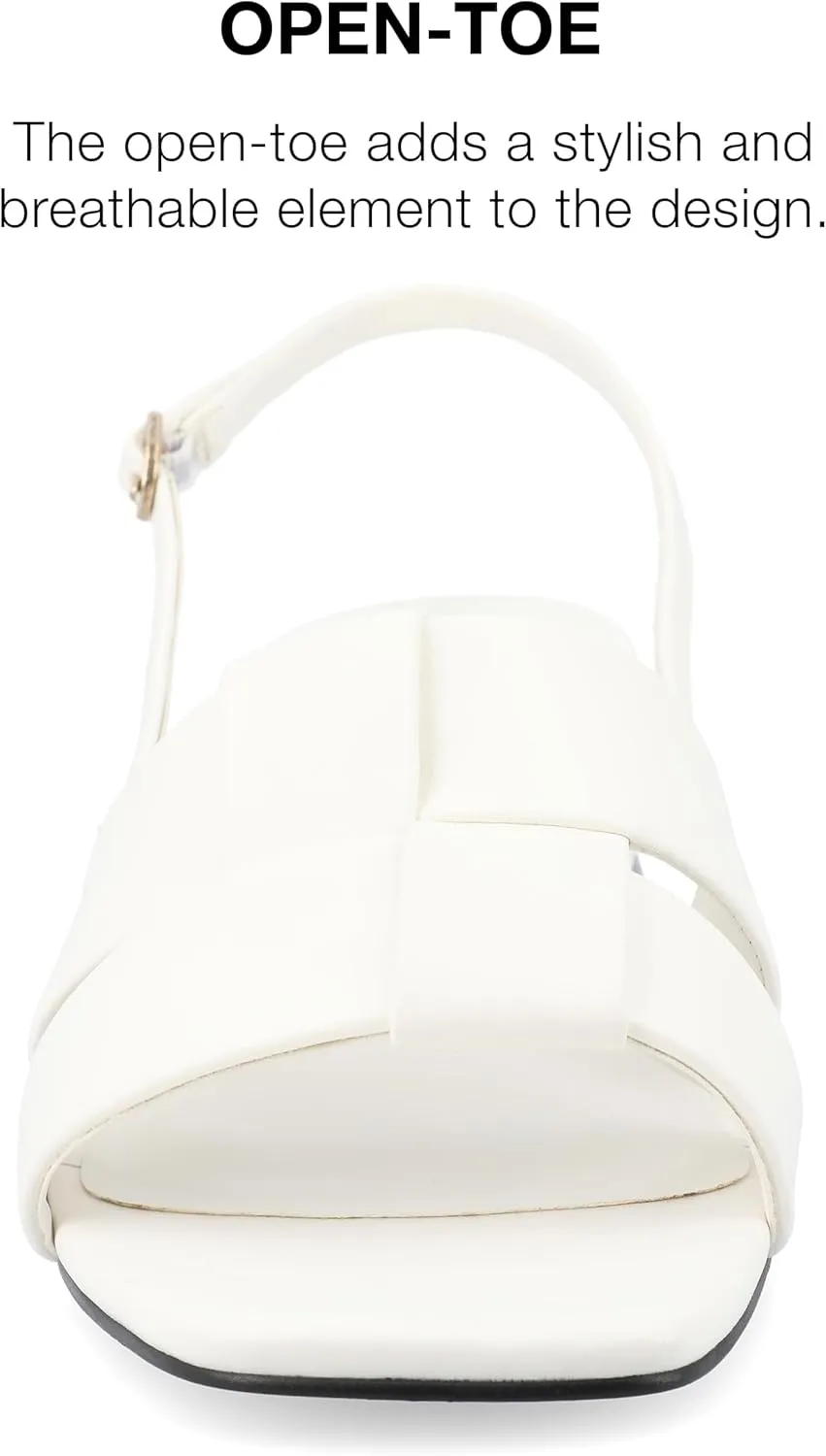 Journee Womens Woven Slingback Inset Low Covered Block Heel Open Square Toe Tabatha Comfort Foam Sandals