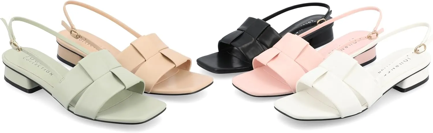 Journee Womens Woven Slingback Inset Low Covered Block Heel Open Square Toe Tabatha Comfort Foam Sandals