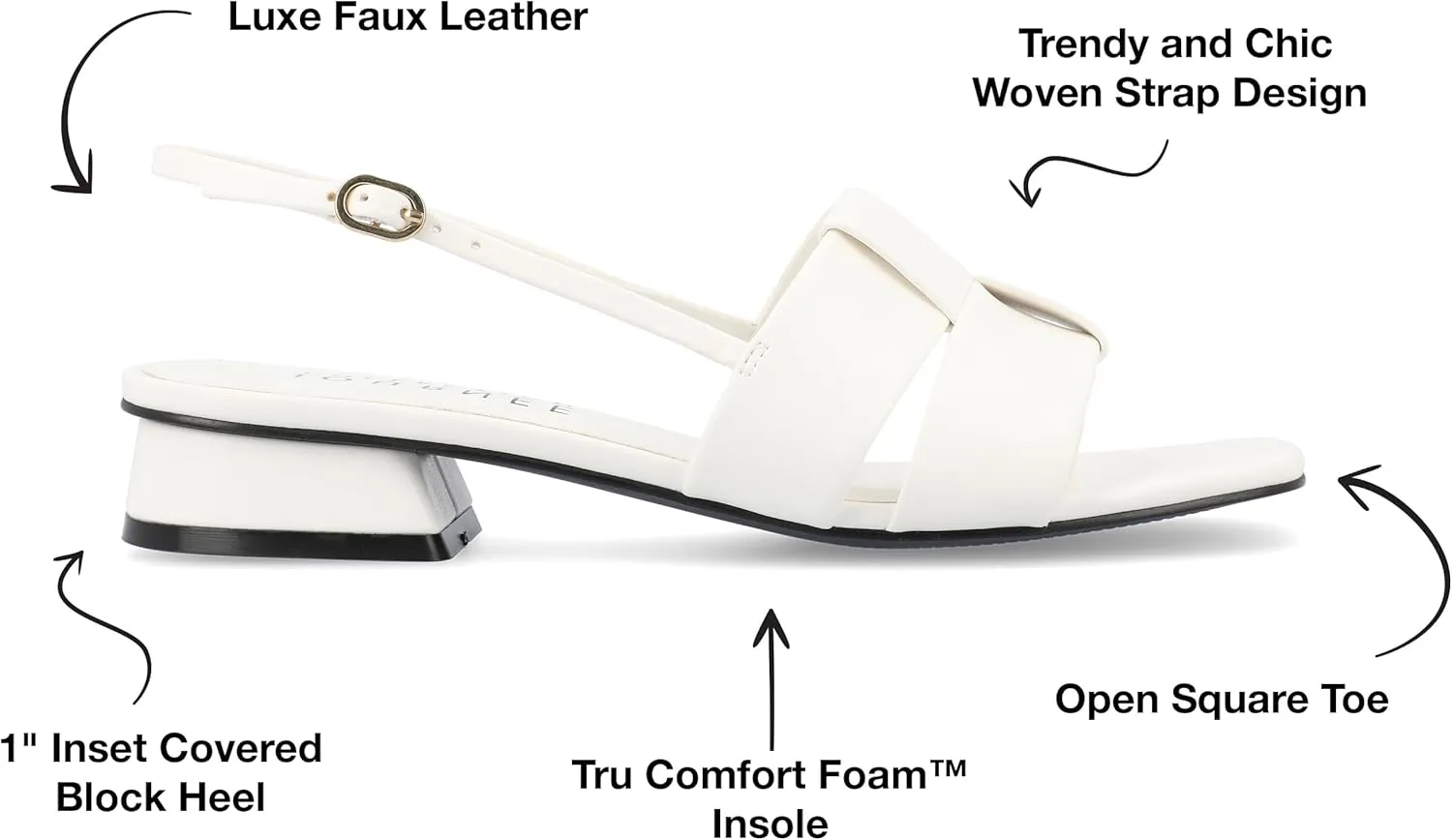 Journee Womens Woven Slingback Inset Low Covered Block Heel Open Square Toe Tabatha Comfort Foam Sandals