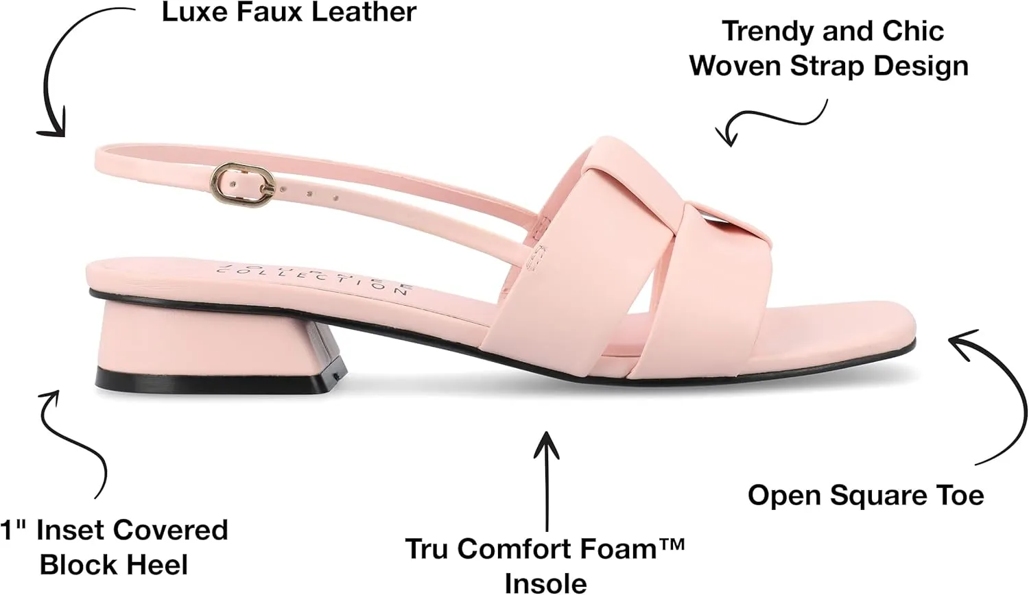 Journee Womens Woven Slingback Inset Low Covered Block Heel Open Square Toe Tabatha Comfort Foam Sandals