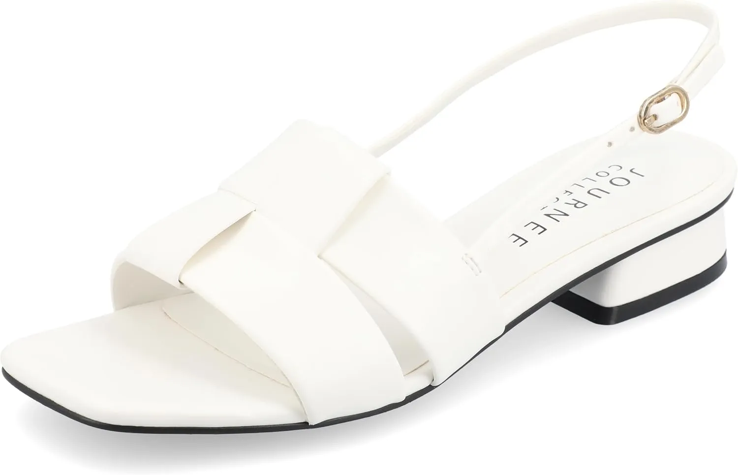 Journee Womens Woven Slingback Inset Low Covered Block Heel Open Square Toe Tabatha Comfort Foam Sandals