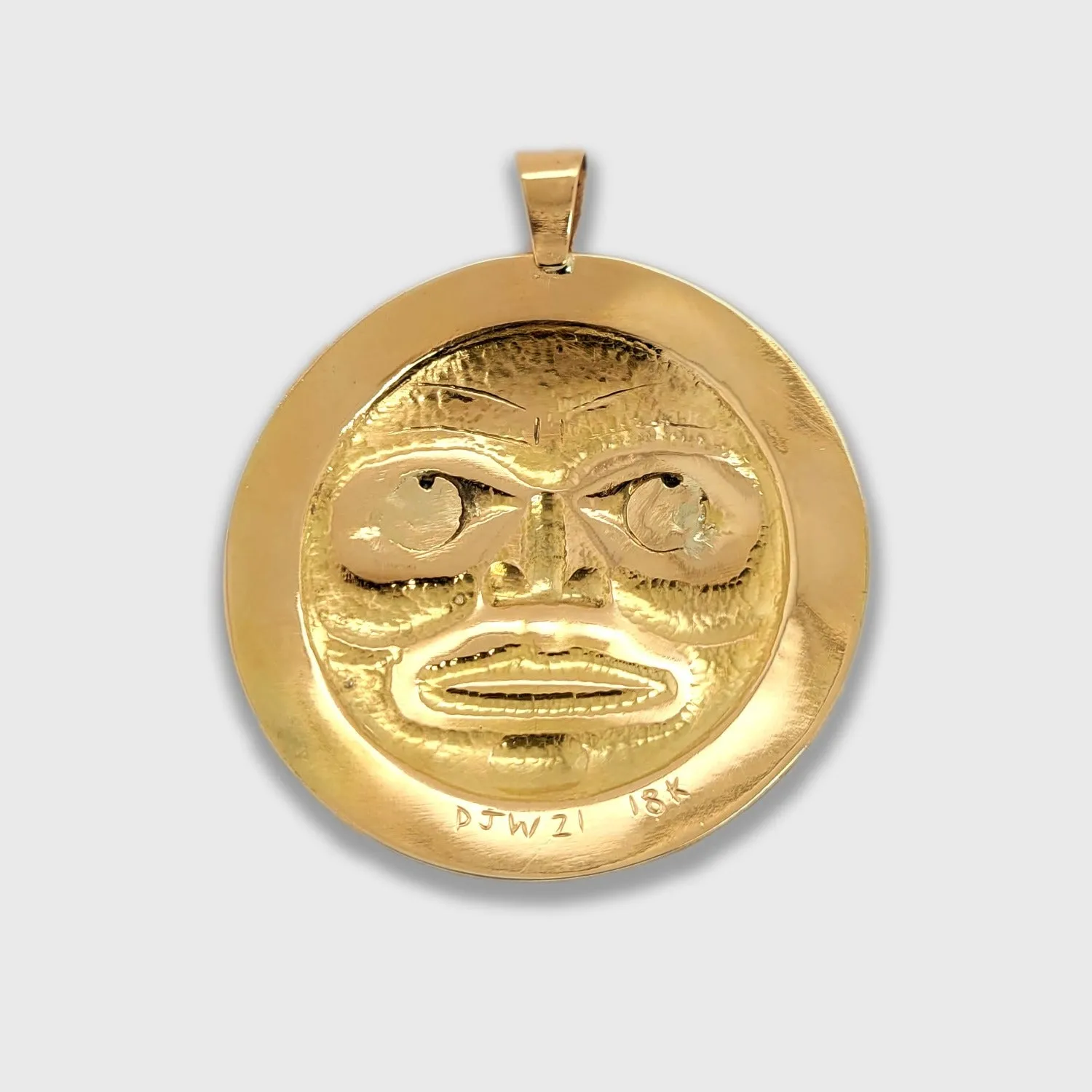 Large Haida 18 K Gold Moon with Abalone Pendant