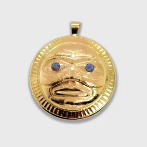 Large Haida 18 K Gold Moon with Abalone Pendant
