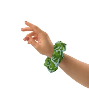 Light Blue Tropical Scrunchie, Hawaiian Style Tropical Leaves Print Hair Tie Accessories - Made in  USA/EU